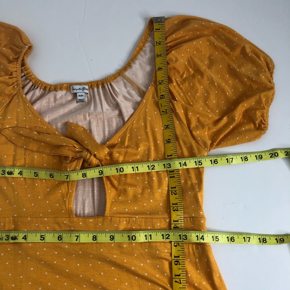 Love, fire Yellow Polka Dot Tie Fit Flare Dress M - Picture 6 of 7